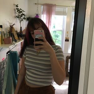 Color Striped Cropped Tee